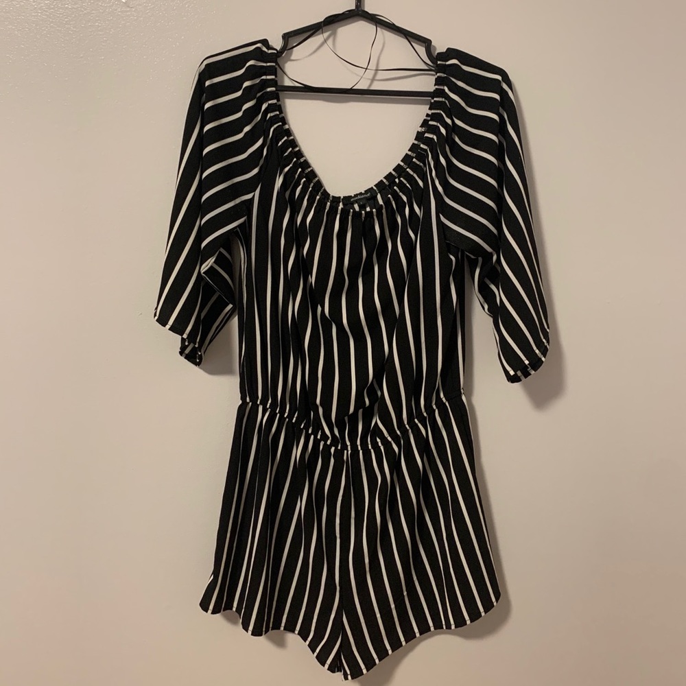 Black and white striped romper